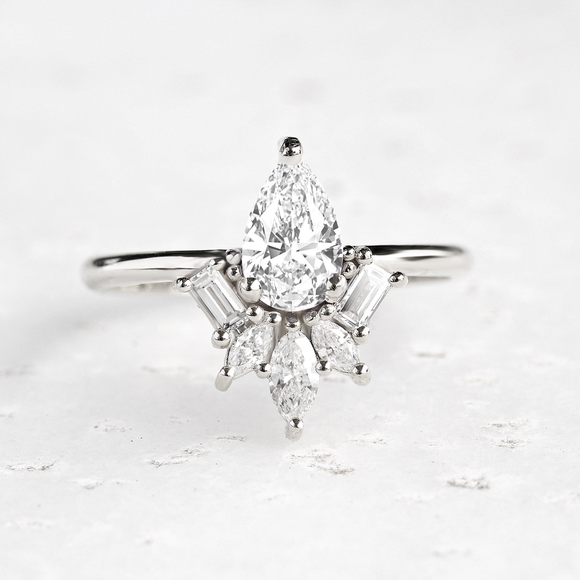 0.50 CT Pear Moissanite Art Deco Engagement Ring