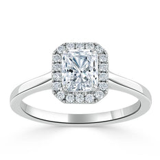 1.0 CT Radiant Cut Halo Moissanite Engagement Ring - crownmoissanite
