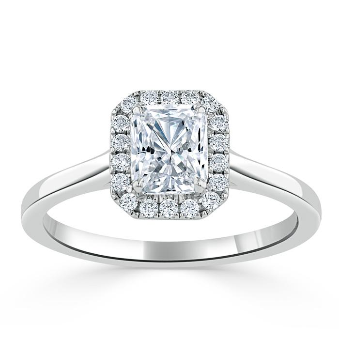 1.0 CT Radiant Cut Halo Moissanite Engagement Ring - crownmoissanite
