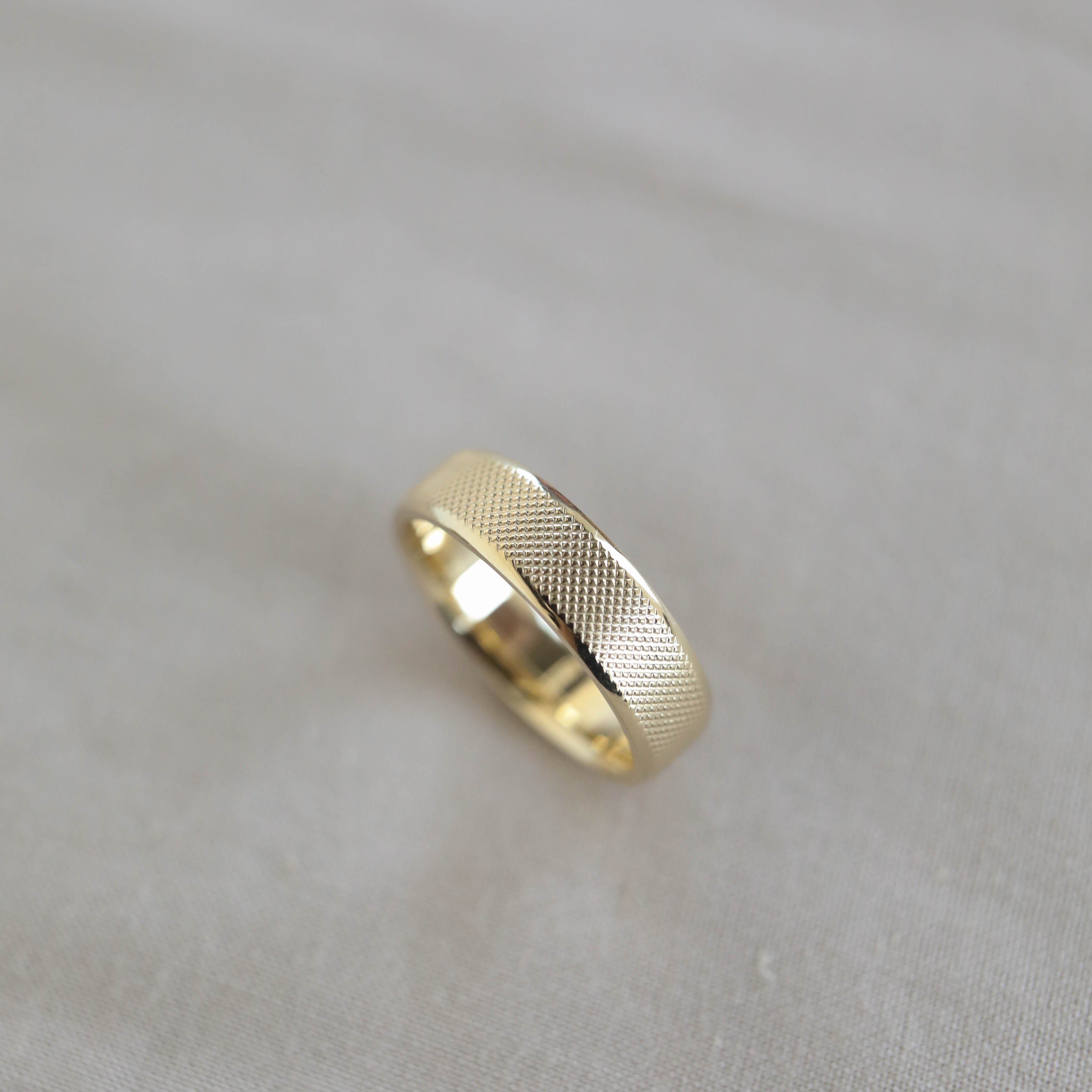 Classic Yellow Gold Textured Men's Band - crownmoissanite