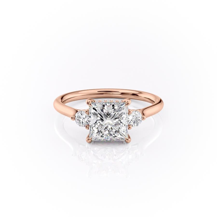 2.08 CT Princess Shaped Moissanite Three Stones Engagement Ring - crownmoissanite
