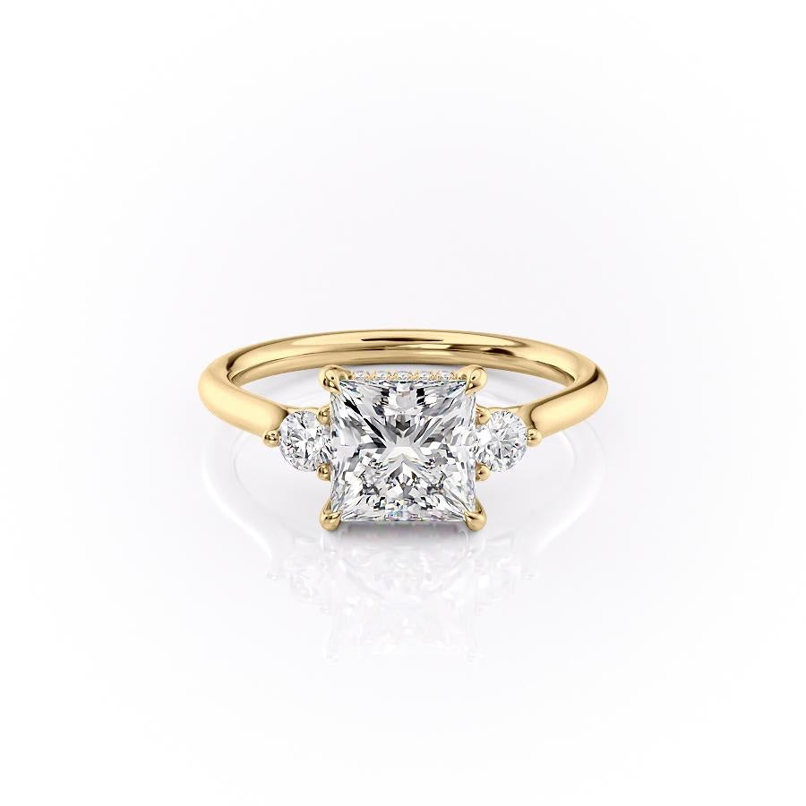 2.08 CT Princess Shaped Moissanite Three Stones Engagement Ring - crownmoissanite