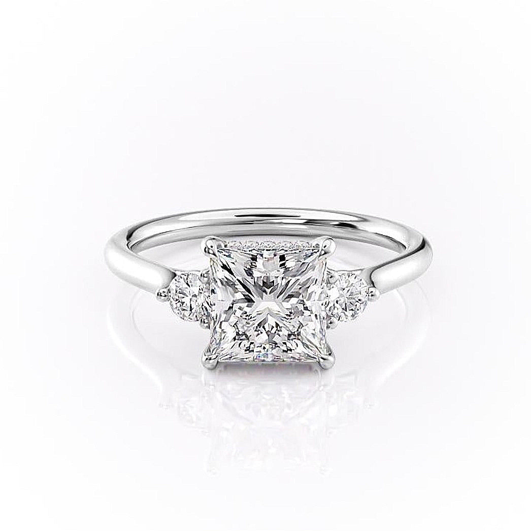2.08 CT Princess Shaped Moissanite Three Stones Engagement Ring - crownmoissanite