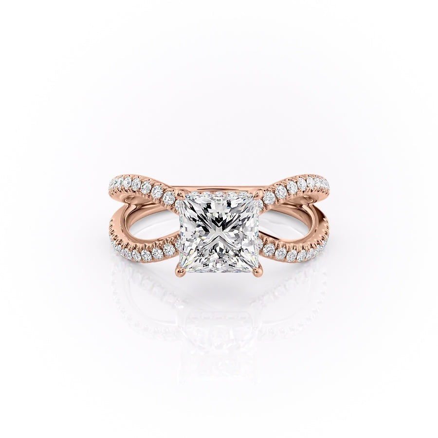 2.08 CT Princess Shaped Moissanite Hidden Halo Engagement Ring - crownmoissanite