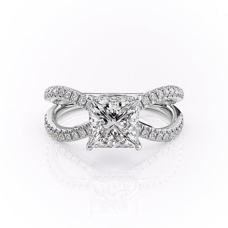 2.08 CT Princess Shaped Moissanite Hidden Halo Engagement Ring - crownmoissanite