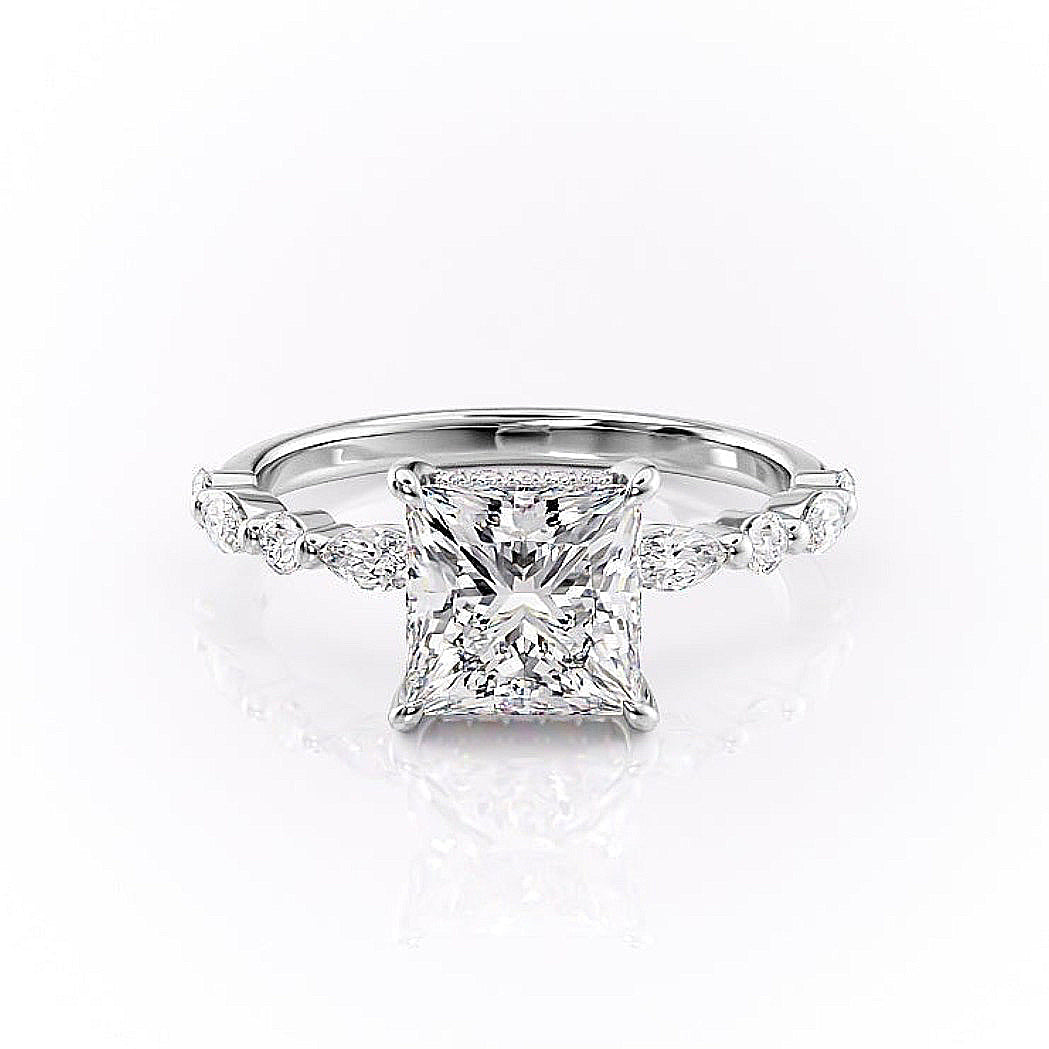 2.08 CT Princess Cut Solitaire Pave Setting Moissanite Engagement Ring - crownmoissanite