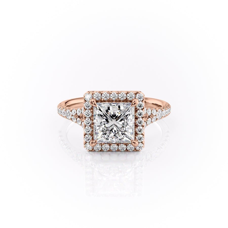 2.08 CT Princess Cut Halo Split Shank Setting Moissanite Engagement Ring - crownmoissanite
