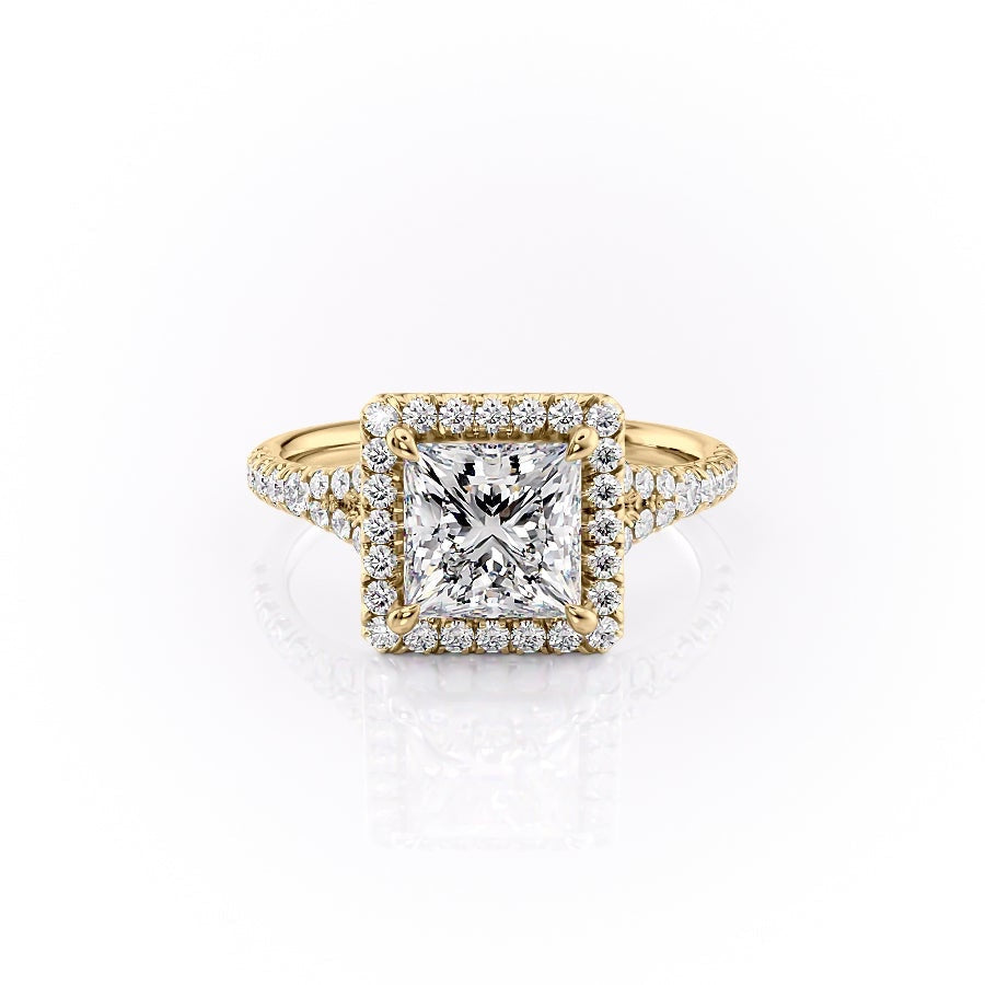 2.08 CT Princess Cut Halo Split Shank Setting Moissanite Engagement Ring - crownmoissanite