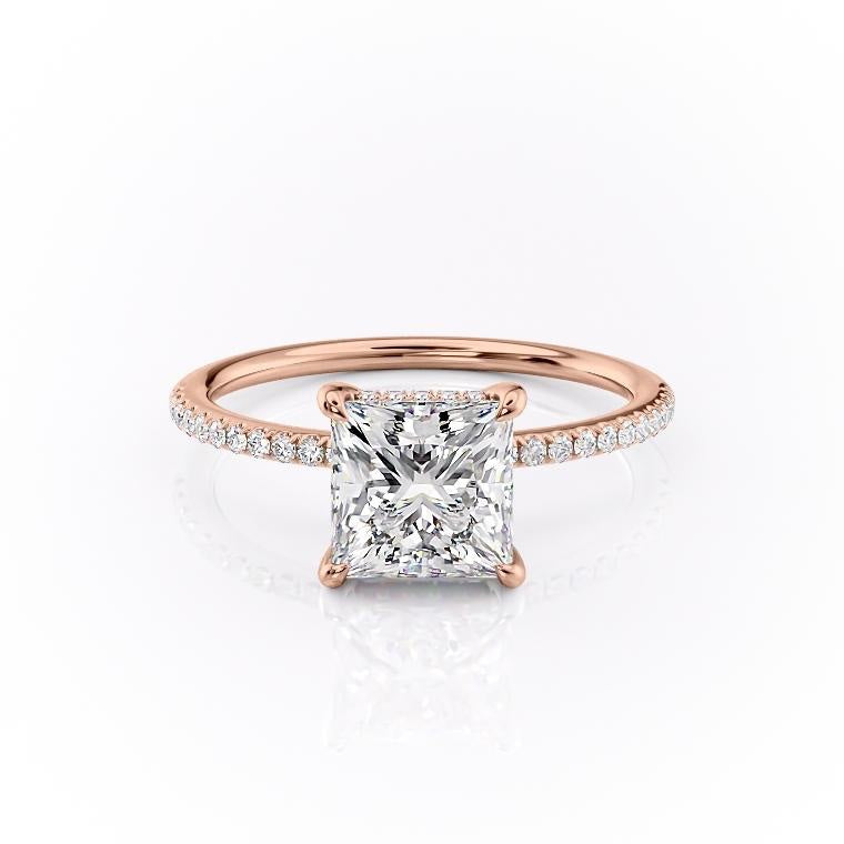 2.08 CT Princess Cut Solitaire Pave Setting Moissanite Engagement Ring - crownmoissanite