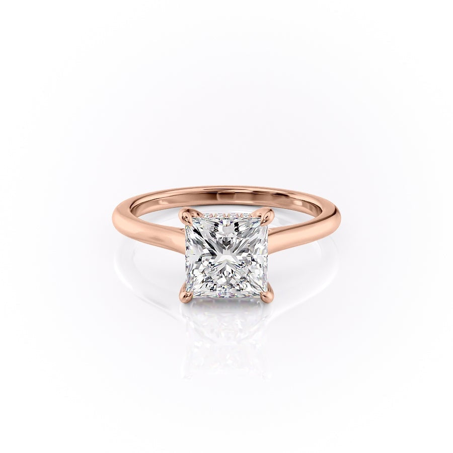 2.08 CT Princess Shaped Moissanite Hidden Halo Engagement Ring - crownmoissanite