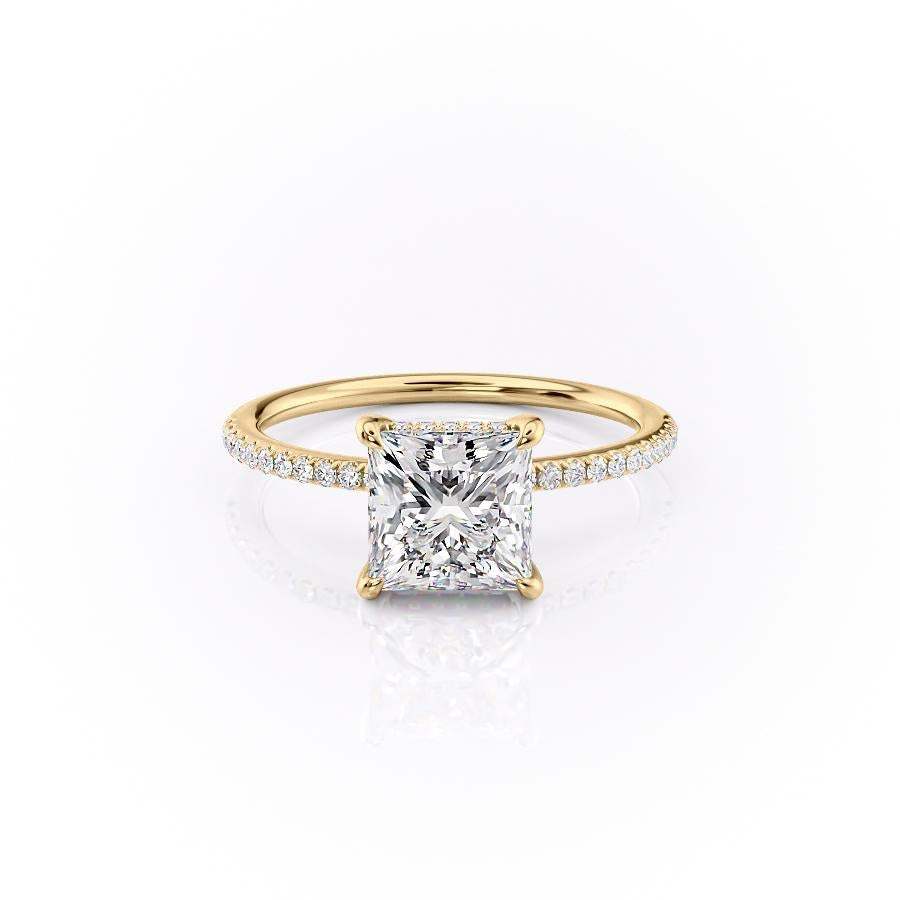 2.08 CT Princess Cut Solitaire Pave Setting Moissanite Engagement Ring - crownmoissanite