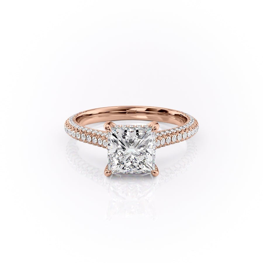 2.08 CT Princess Solitaire Triple Pave Setting Moissanite Engagement Ring - crownmoissanite