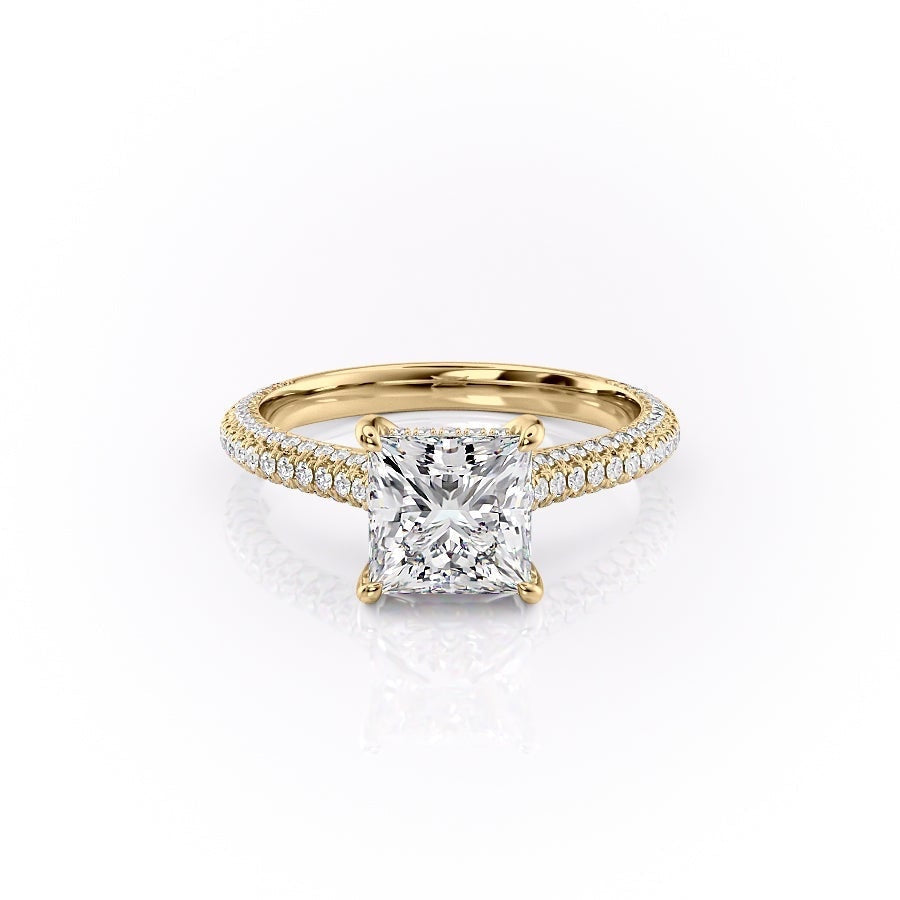 2.08 CT Princess Solitaire Triple Pave Setting Moissanite Engagement Ring - crownmoissanite