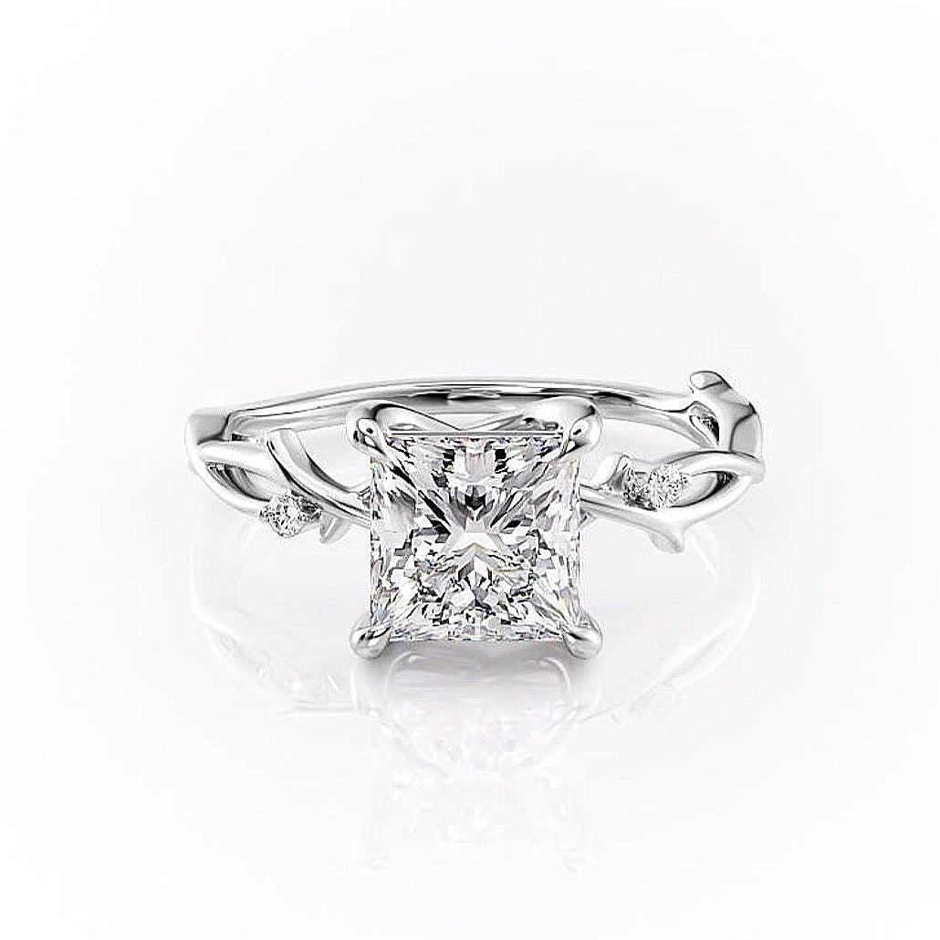 2.08 CT Princess Cut Solitaire Twig Style Moissanite Engagement Ring - crownmoissanite