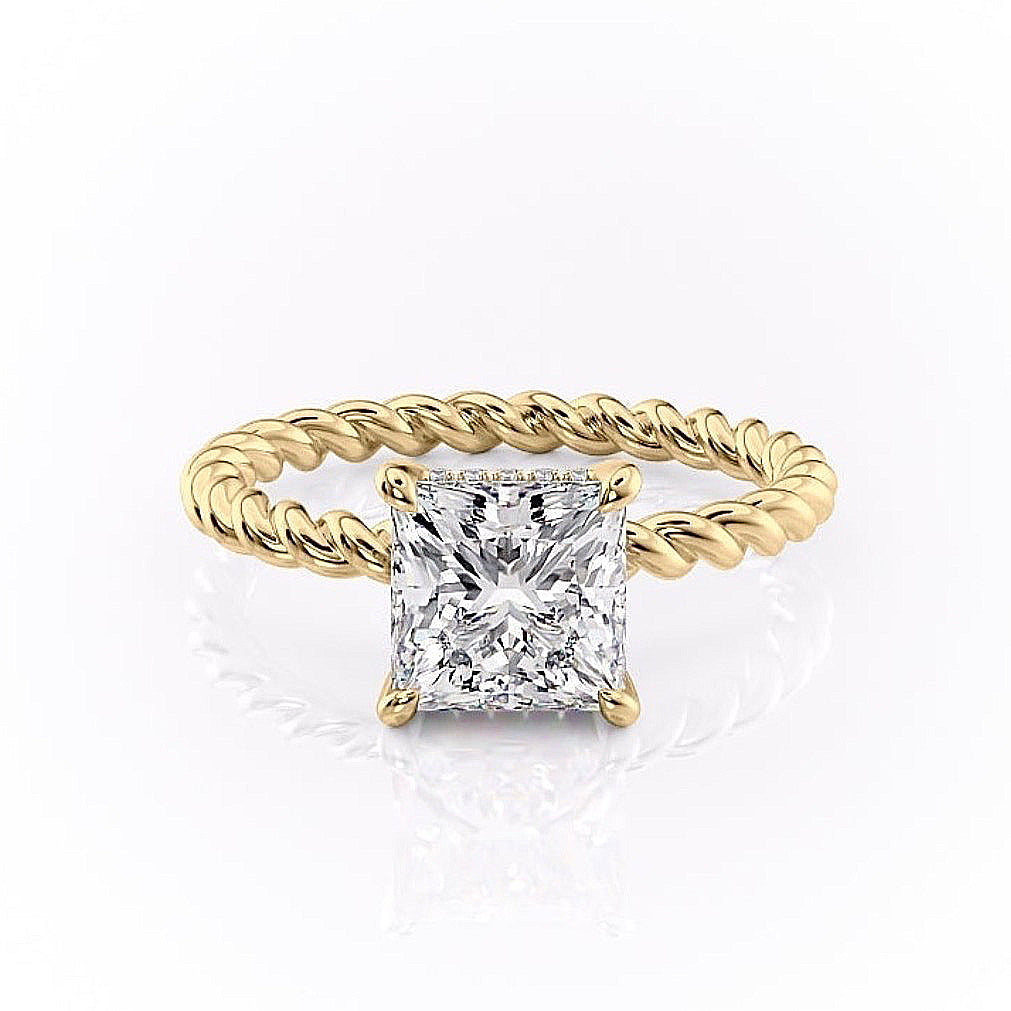 2.51 CT Princess Solitaire & Twisted Band Moissanite Engagement Ring - crownmoissanite