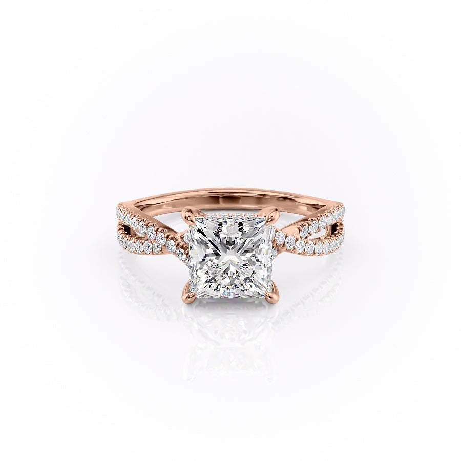 2.08 CT Princess Shaped Moissanite Solitaire Cross Over Engagement Ring - crownmoissanite