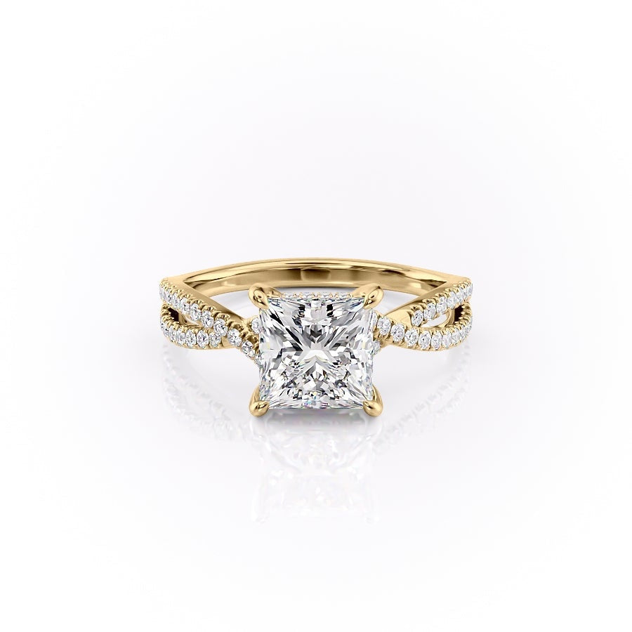 2.08 CT Princess Cut Solitaire Cross Over Pave Moissanite Engagement Ring - crownmoissanite