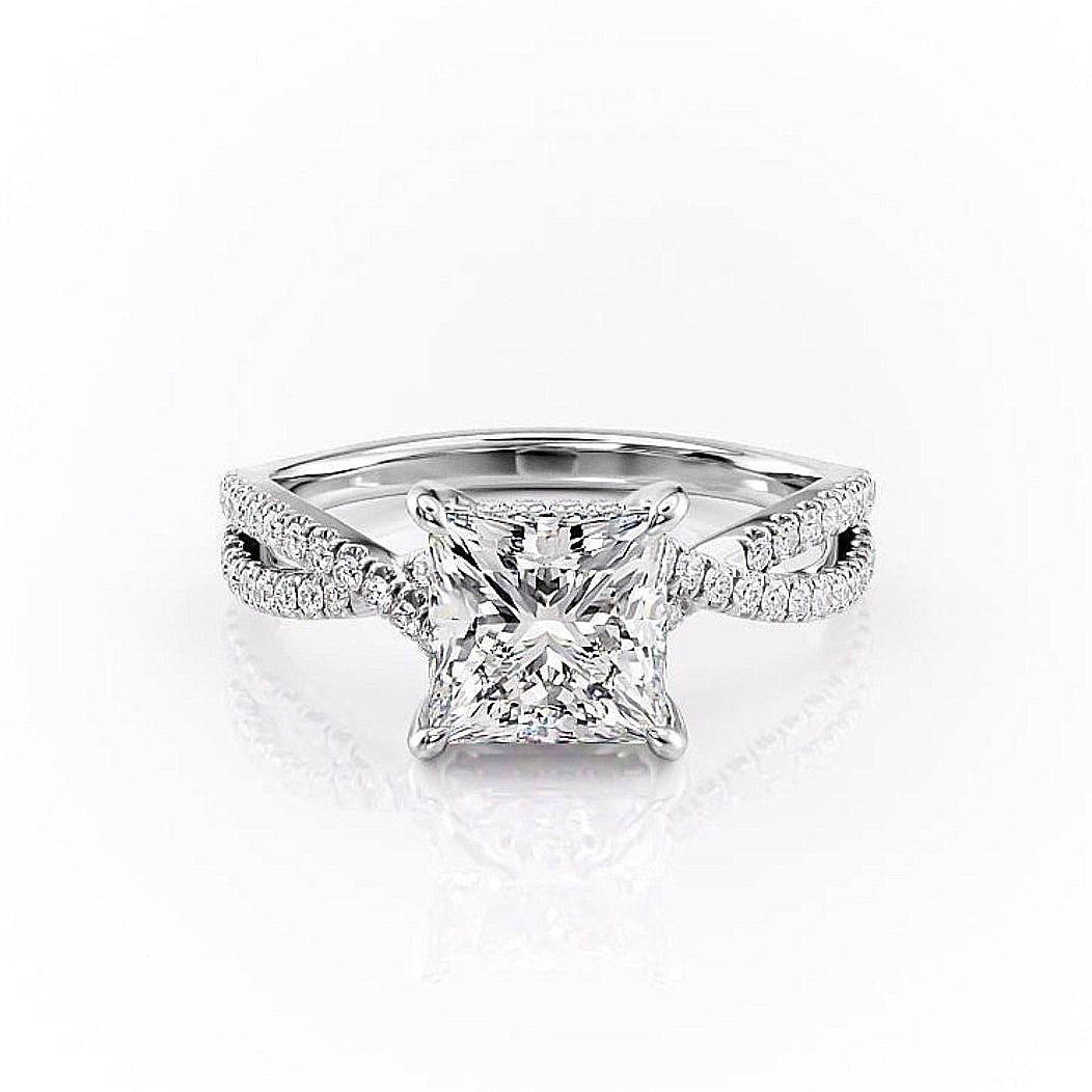 2.08 CT Princess Shaped Moissanite Solitaire Cross Over Engagement Ring - crownmoissanite