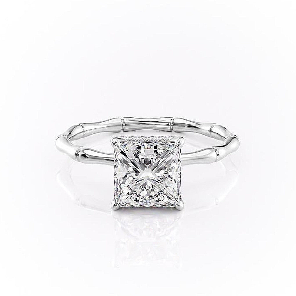 2.08 CT Princess Cut Solitaire Hidden Halo Setting Moissanite Engagement Ring - crownmoissanite
