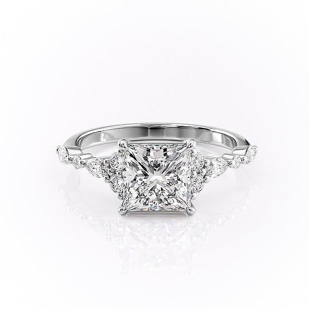 2.08 CT Princess Cut Cluster Moissanite Engagement Ring - crownmoissanite