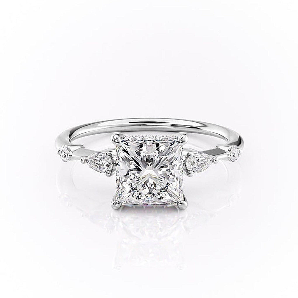 2.08 CT Princess Shaped Moissanite Hidden Halo Engagement Ring - crownmoissanite