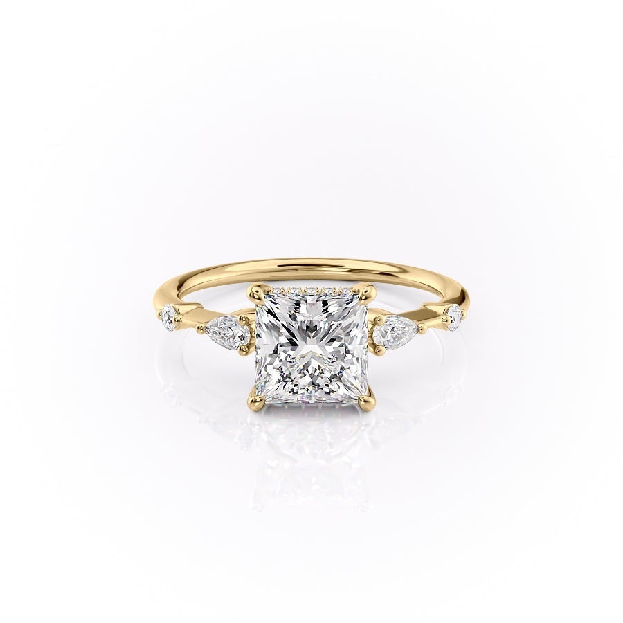 2.08 CT Princess Shaped Moissanite Hidden Halo Engagement Ring - crownmoissanite