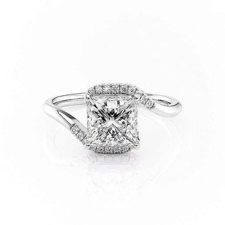 2.08 CT Princess Cut Solitaire Bypass Setting Moissanite Engagement Ring - crownmoissanite