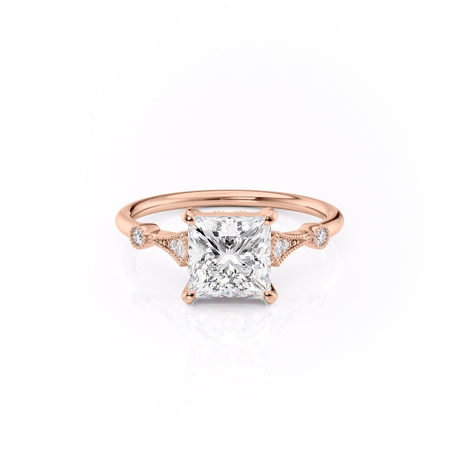 2.08 CT Princess Solitaire Milgrain Setting Moissanite Engagement Ring - crownmoissanite