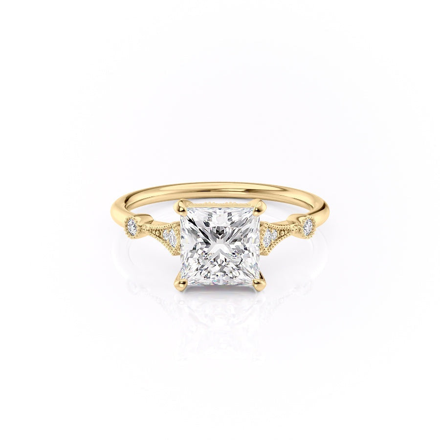 2.08 CT Princess Solitaire Milgrain Setting Moissanite Engagement Ring - crownmoissanite