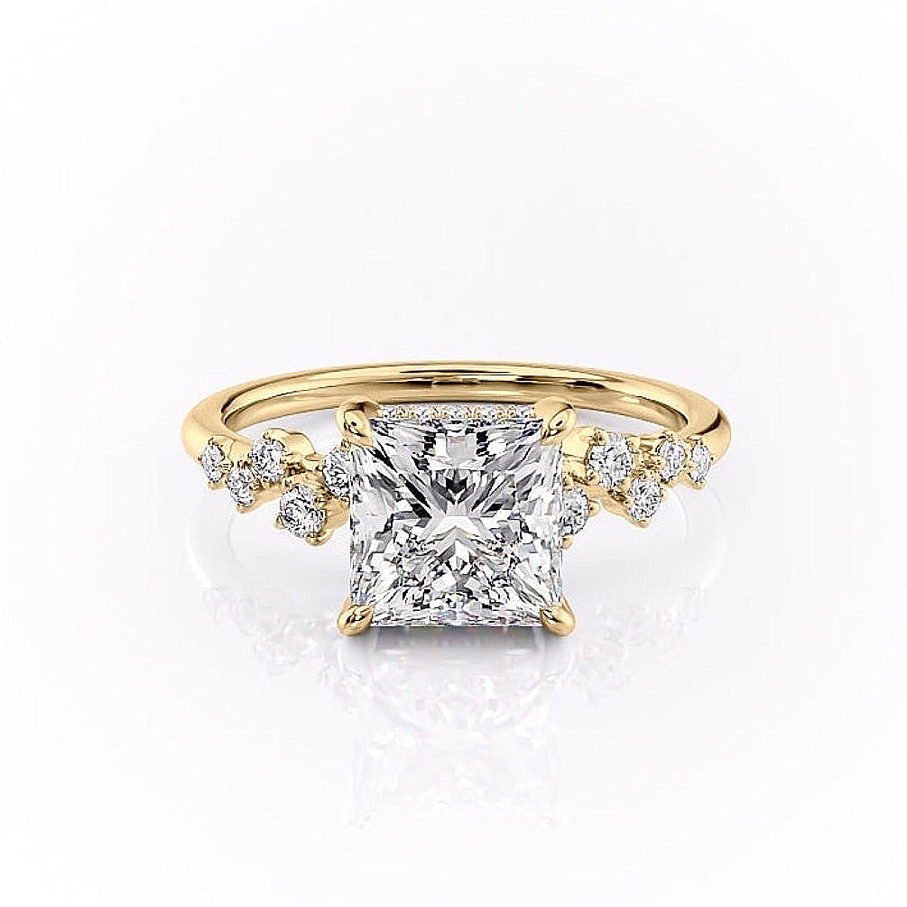 2.08 CT Princess Cut Cluster Moissanite Engagement Ring - crownmoissanite