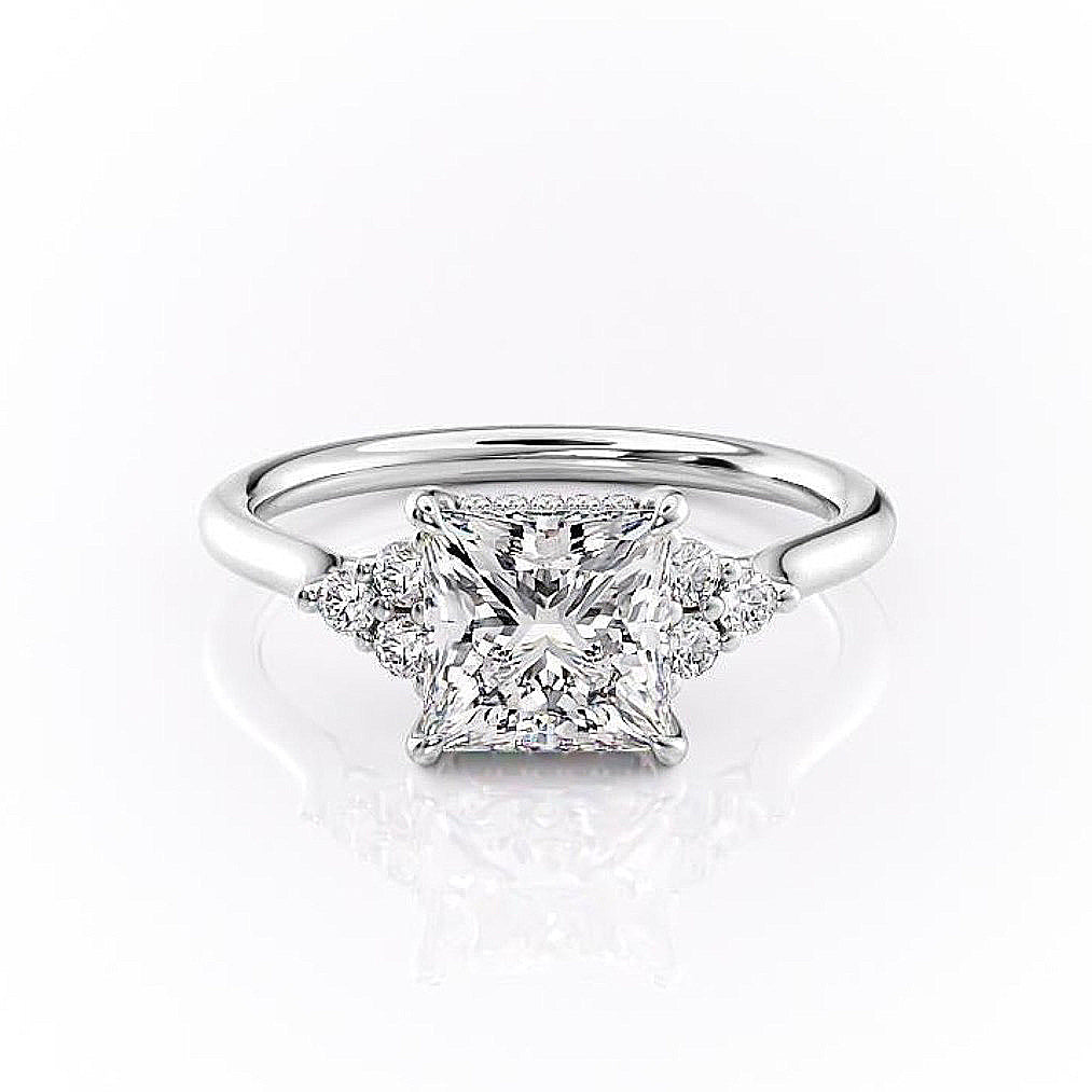 2.08 CT Princess Shaped Moissanite Cluster Engagement Ring - crownmoissanite