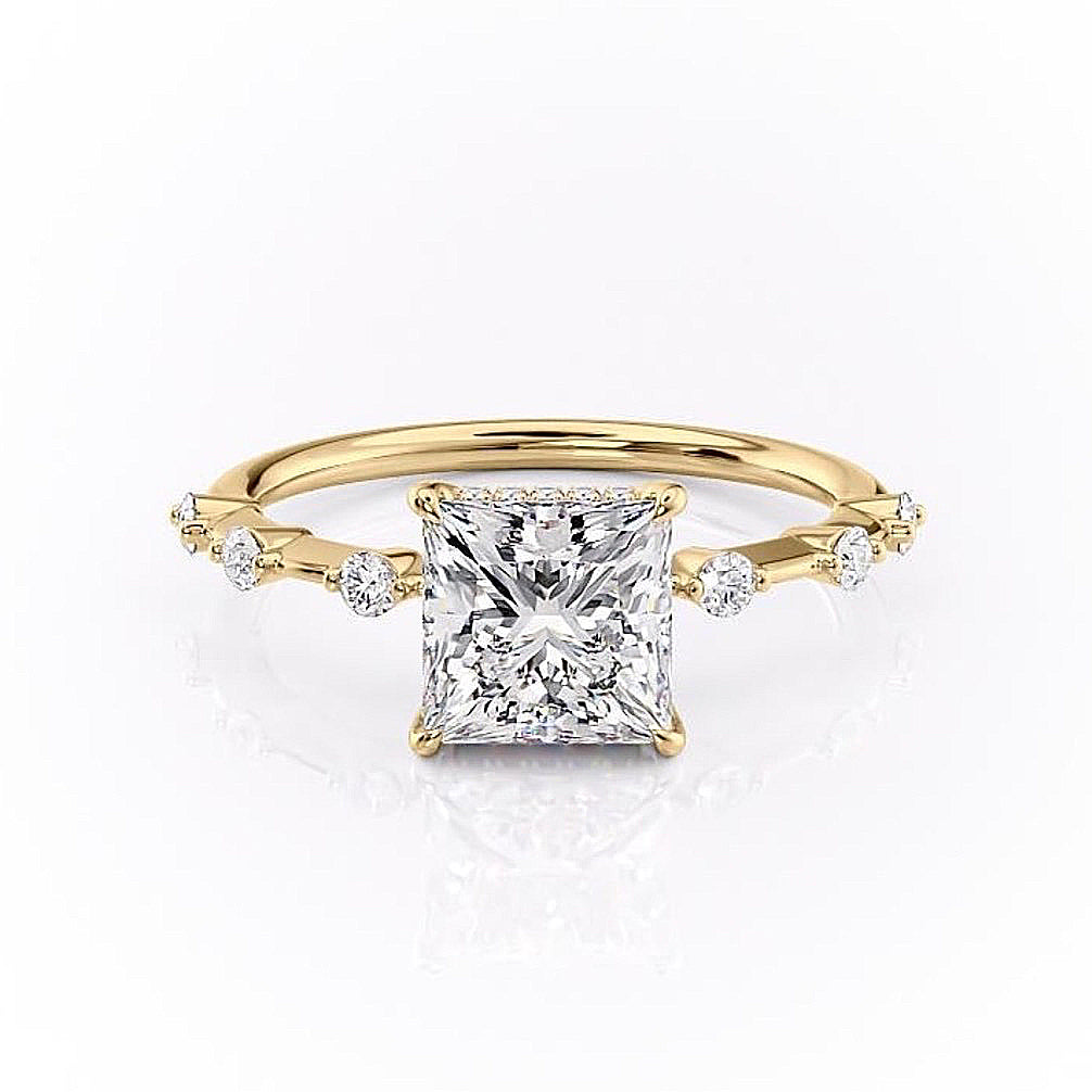 2.08 CT Princess Shaped Moissanite Hidden Halo Engagement Ring - crownmoissanite