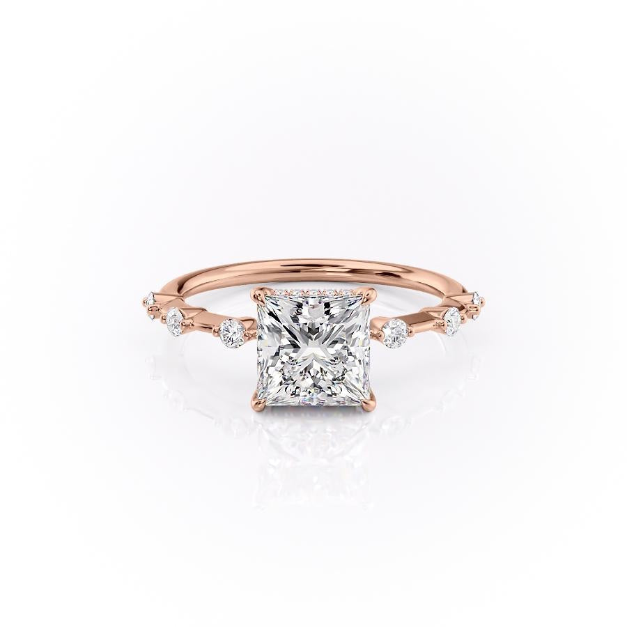 2.08 CT Princess Shaped Moissanite Hidden Halo Engagement Ring - crownmoissanite