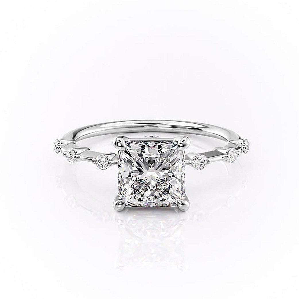 2.08 CT Princess Cut Solitaire Dainty Style Moissanite Engagement Ring - crownmoissanite