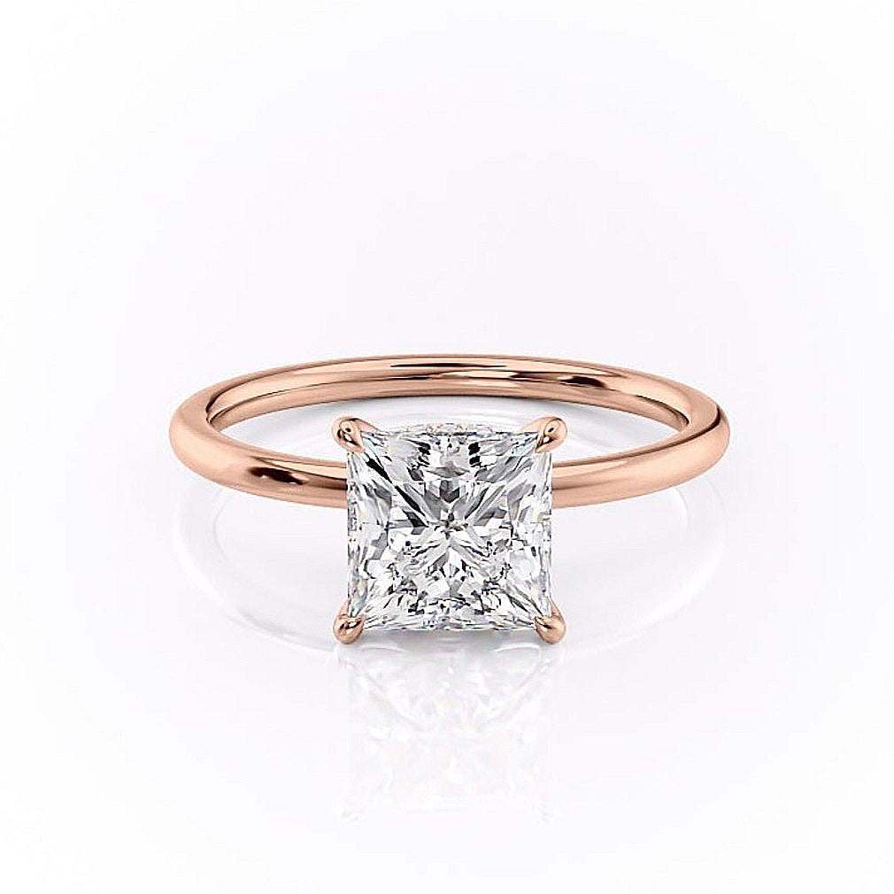 2.08 CT Princess Shaped Moissanite Hidden Halo Engagement Ring - crownmoissanite