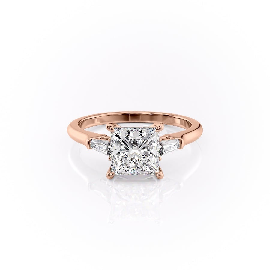 2.08 CT Princess Shaped Moissanite Three Stones Engagement Ring - crownmoissanite