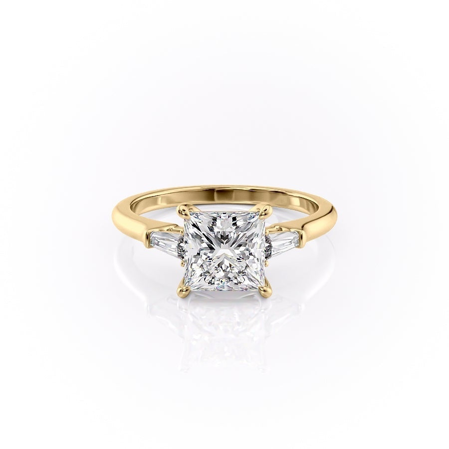 2.08 CT Princess Shaped Moissanite Three Stones Engagement Ring - crownmoissanite