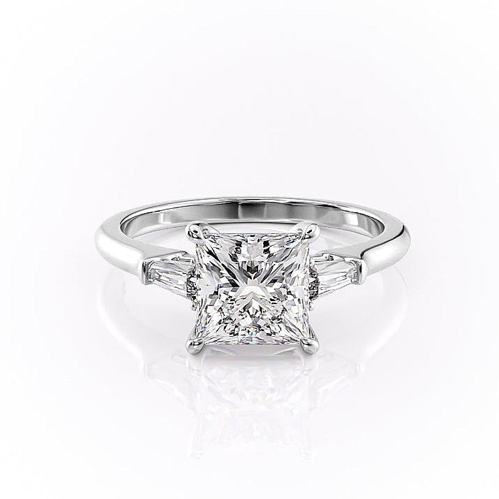 2.08 CT Princess Shaped Moissanite Three Stones Engagement Ring - crownmoissanite