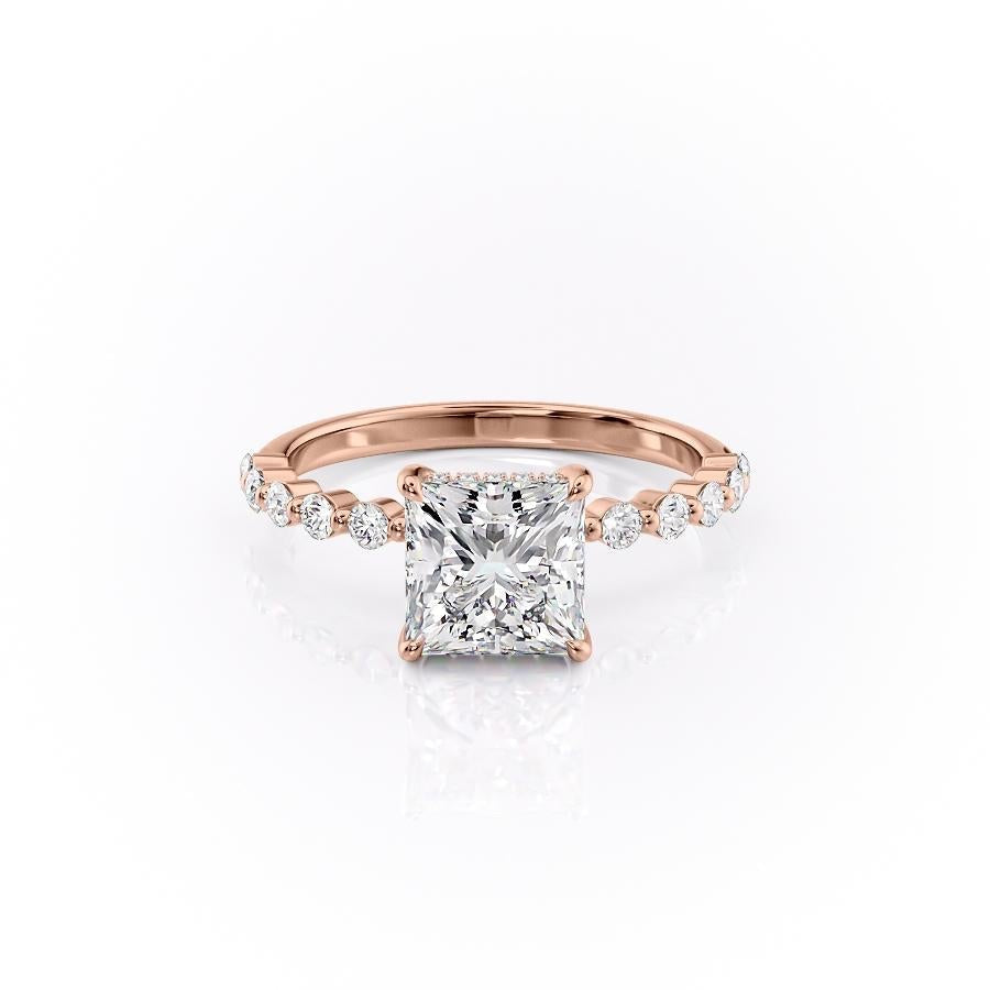 2.08 CT Princess Cut Hidden Halo Pave Setting Moissanite Engagement Ring - crownmoissanite