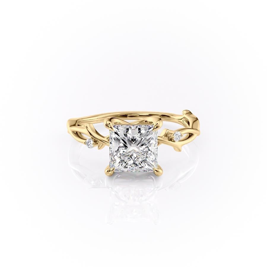 2.08 CT Princess Cut Solitaire Twig Style Moissanite Engagement Ring - crownmoissanite