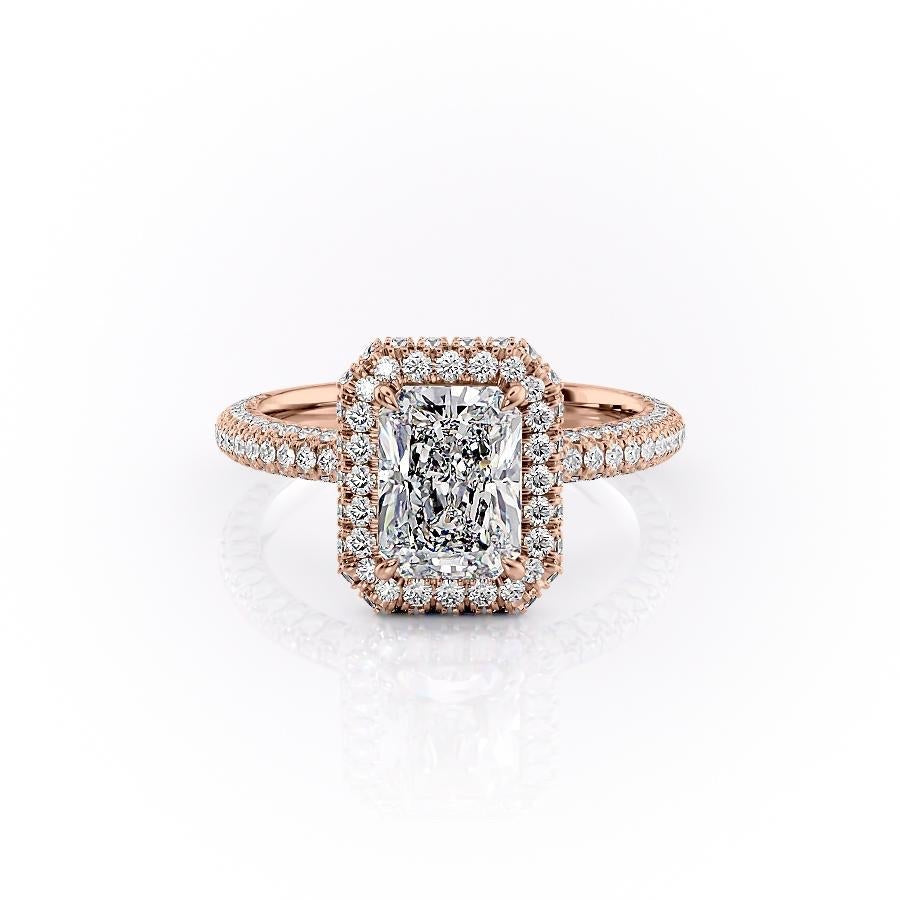 2.1 CT Radiant Cut Halo Triple Pave Setting Moissanite Engagement Ring - crownmoissanite
