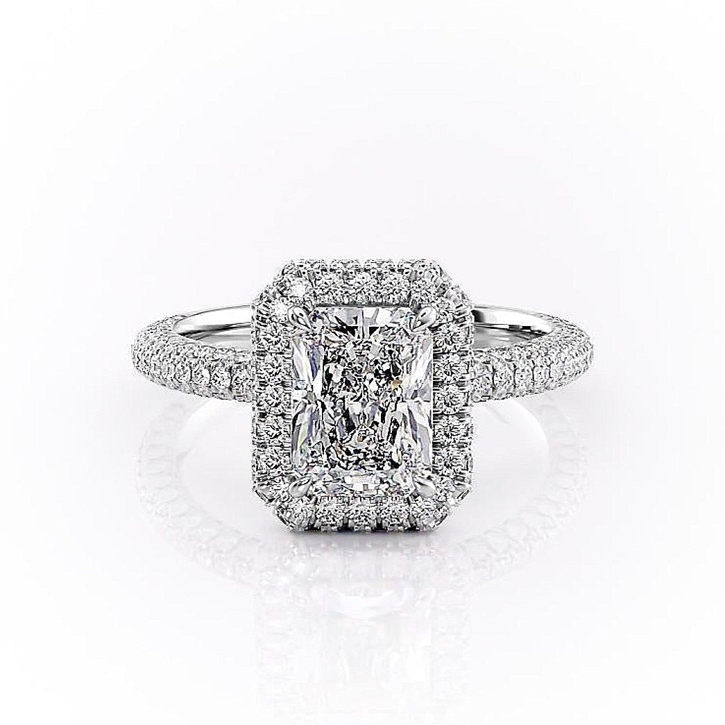 2.1 CT Radiant Cut Halo Triple Pave Setting Moissanite Engagement Ring - crownmoissanite