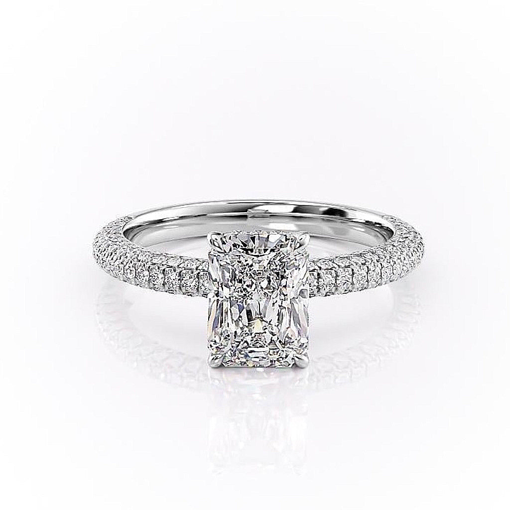 2.1 CT Radiant Cut Hidden Halo Triple Pave Moissanite Engagement Ring - crownmoissanite