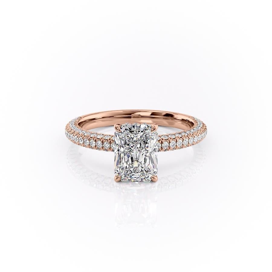 2.1 CT Radiant Cut Hidden Halo Triple Pave Moissanite Engagement Ring - crownmoissanite