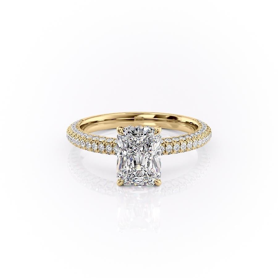2.1 CT Radiant Cut Hidden Halo Triple Pave Moissanite Engagement Ring - crownmoissanite