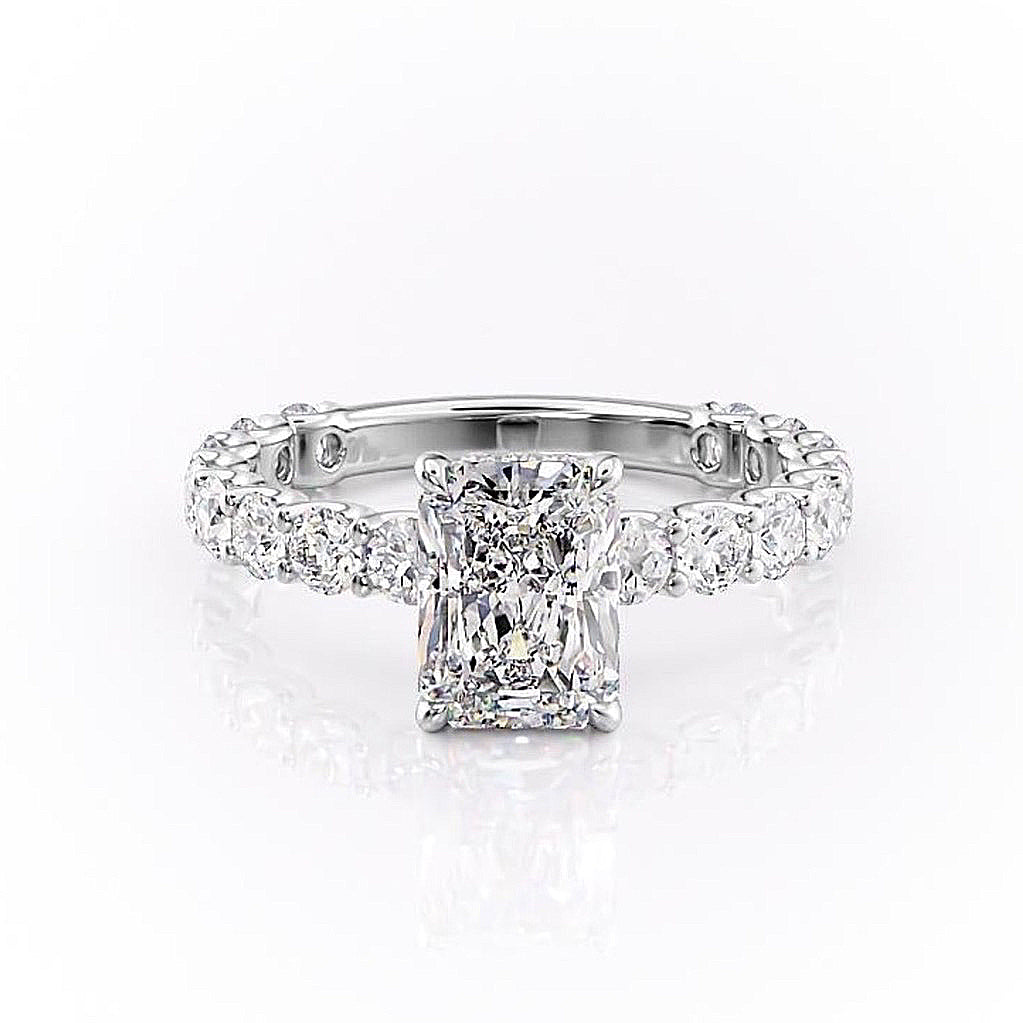 2.1 CT Radiant Cut Solitaire Pave Setting Moissanite Engagement Ring - crownmoissanite