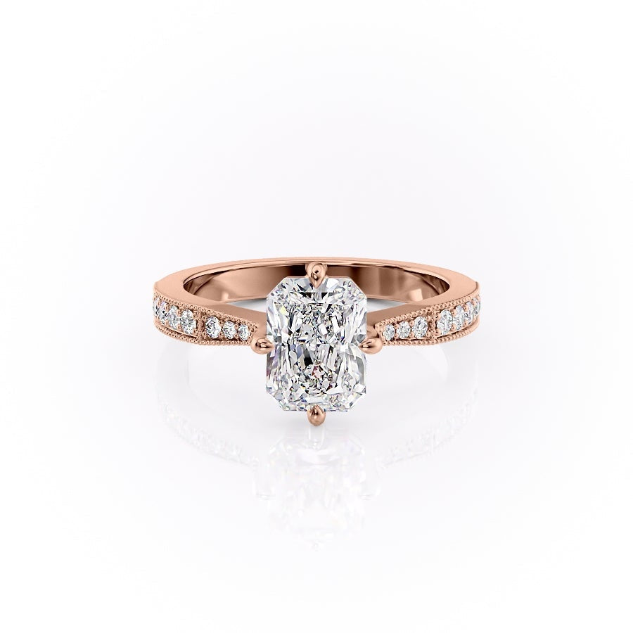 2.1 CT Radiant Cut Solitaire Pave Setting Moissanite Engagement Ring - crownmoissanite