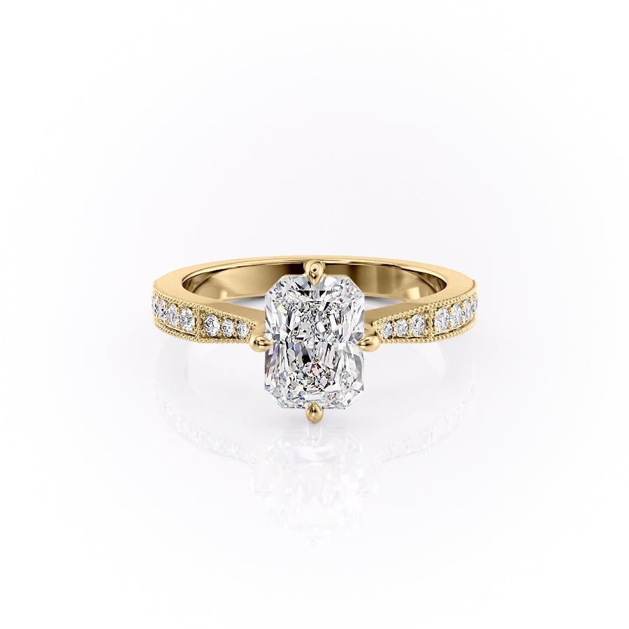 2.1 CT Radiant Cut Solitaire Pave Setting Moissanite Engagement Ring - crownmoissanite