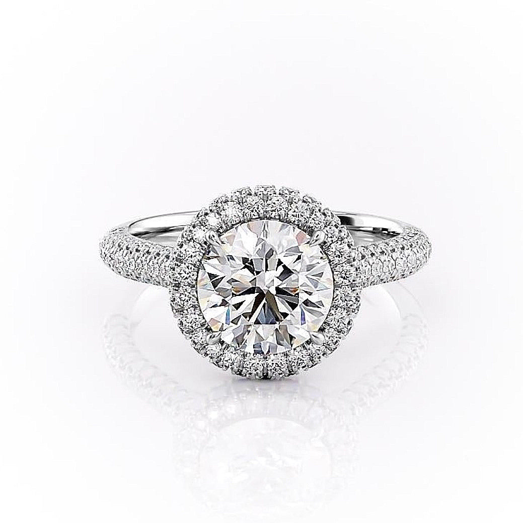 1.90 CT Round Cut Halo Triple Pave Setting Moissanite Engagement Ring - crownmoissanite