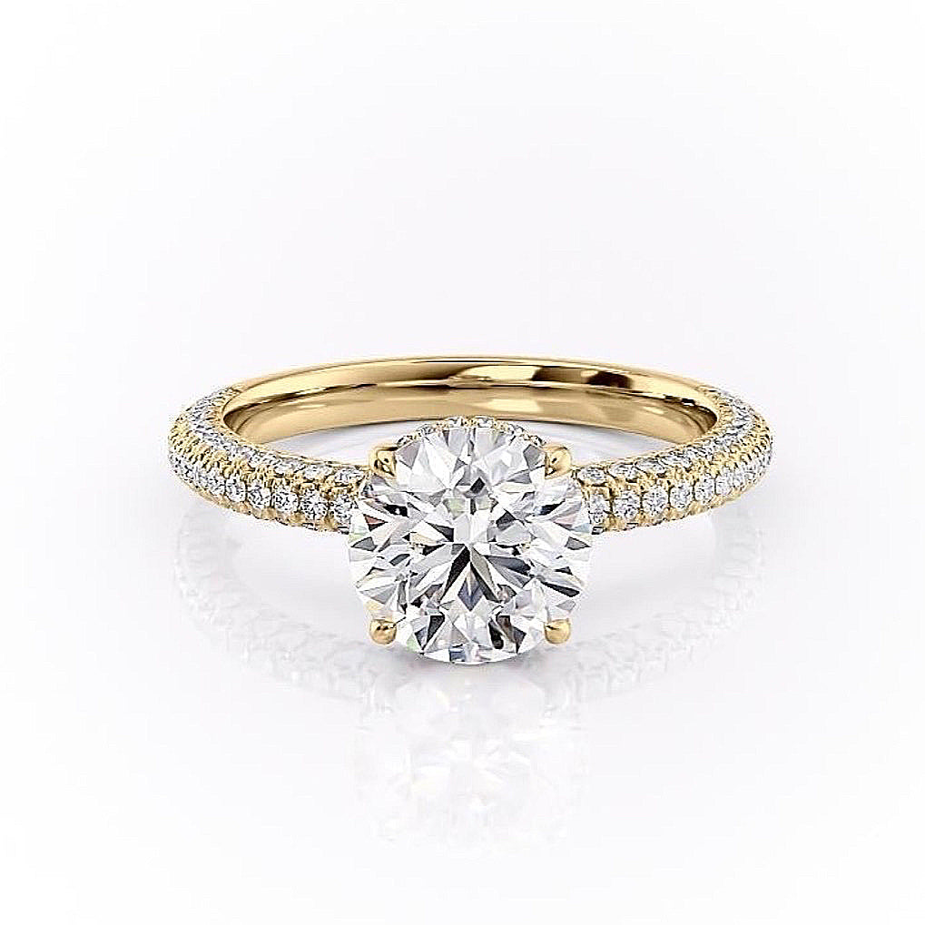1.60 CT Round Cut Hidden Halo Triple Pave Moissanite Engagement Ring - crownmoissanite